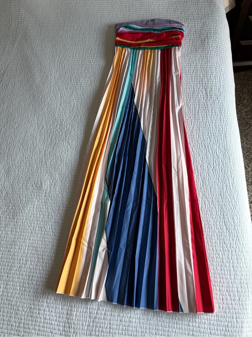 Strapless Multicolor Pleated Maxi Dress - Picture 4 of 9